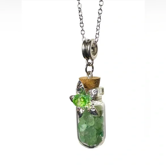 Wishing Bottle with Gemstone Chips and Crystal Center Flower on 925 Chain - Picture 12 of 14